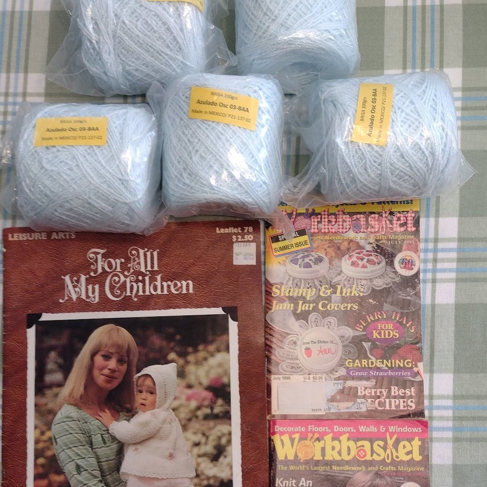 Lot of Blue Speckled Baby Yarn Patterns & Hook